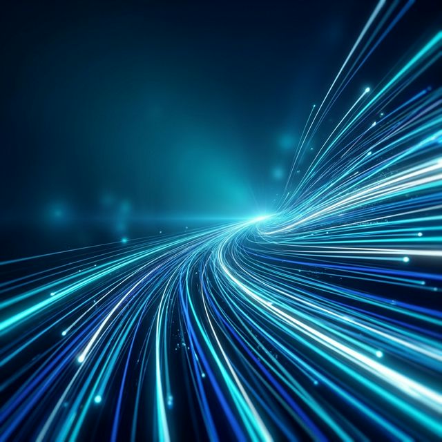 Abstract illustration of a fibre-optic network fanning out across a city